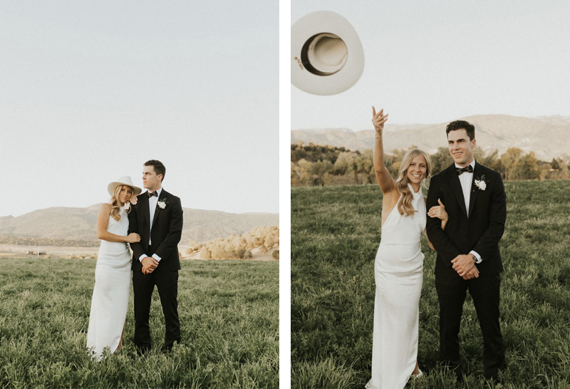 Bride and groom portrait at Vista View wedding venue in Rifle, Colorado with mountain views