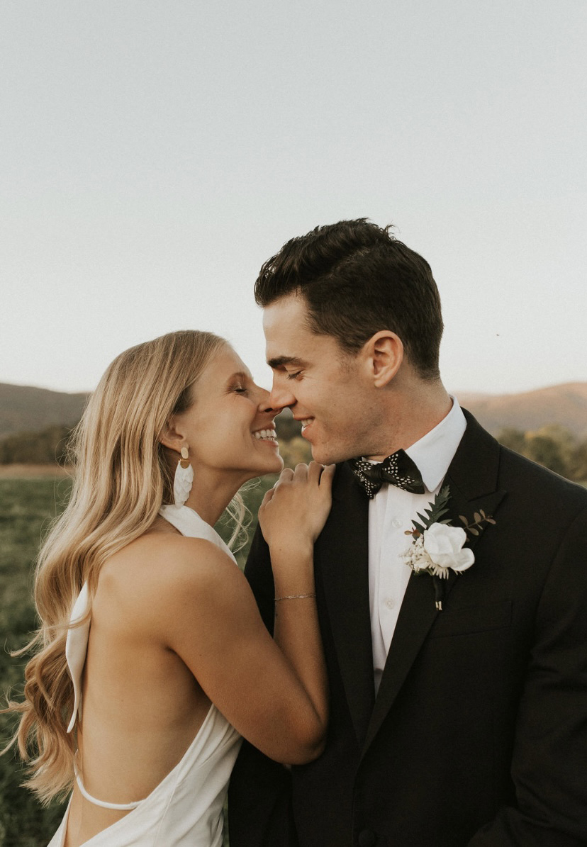Boho chic bride and groom portrait in Rifle, Colorado